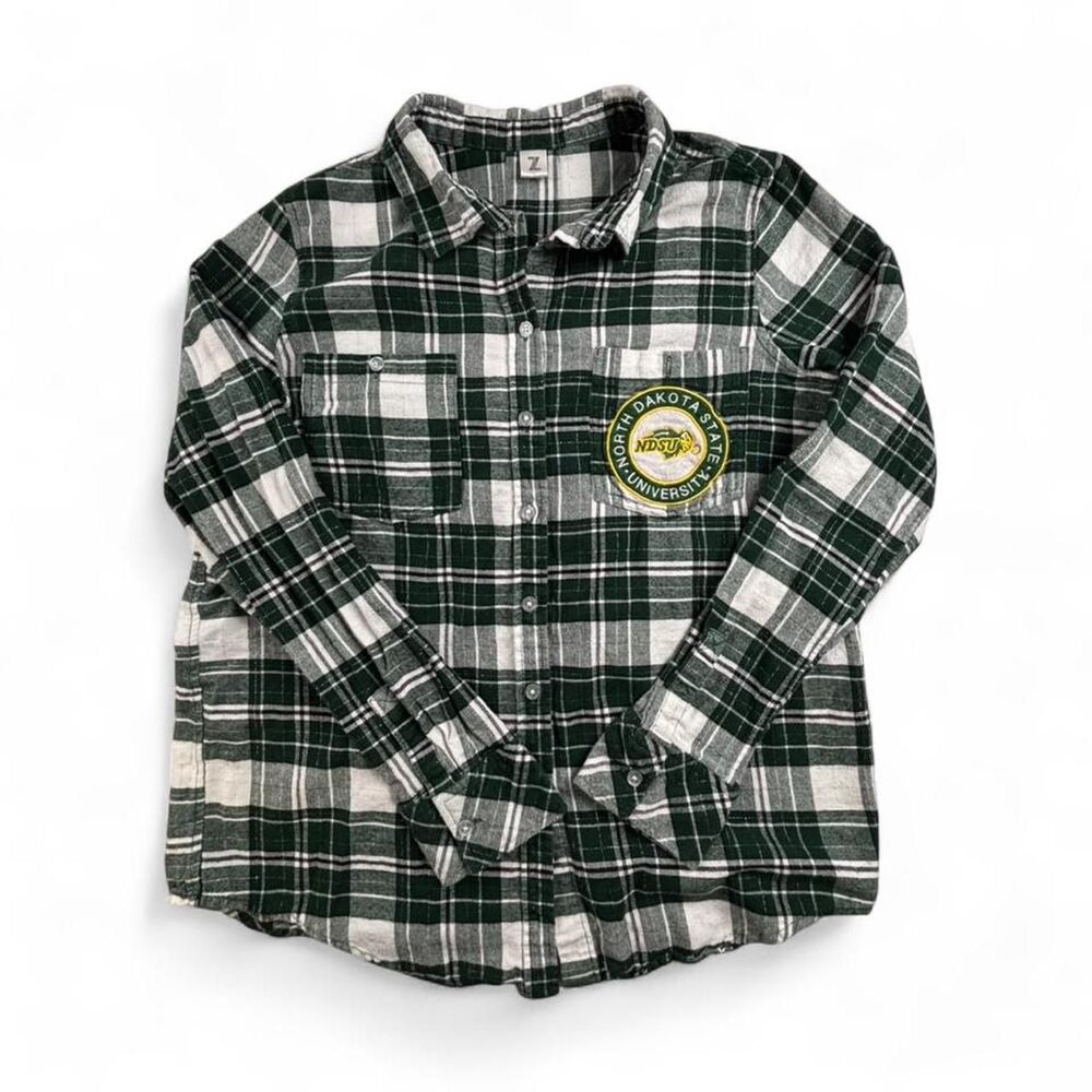 North Dakota State University NDSU Flannel Shirt Womens S Green Plaid Button Up